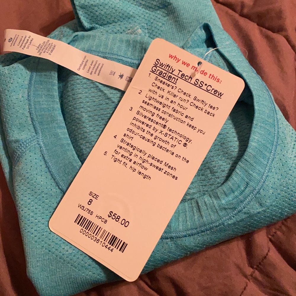 Lululemon Swiftly Tech SS Crew Gradient, Teal color (official color HPCB), Sz 8